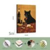 16x24 inch black cat sommelier framed canvas art with 4-step professional packaging process including metal hooks, wood framing, elaborate workmanship, and final framed presentation.