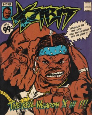 A detailed comic book cover illustration of rapper Xzibit styled as an aggressive 90s anti-hero named "The Real Weapon X," complete with vintage comic details.