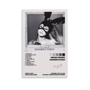 Ariana Grande Dangerous Woman album poster with complete tracklist and bunny mask artwork