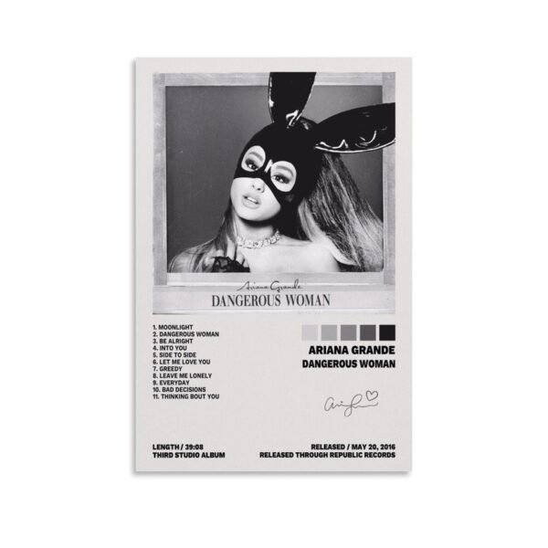 Ariana Grande Dangerous Woman album poster with complete tracklist and bunny mask artwork