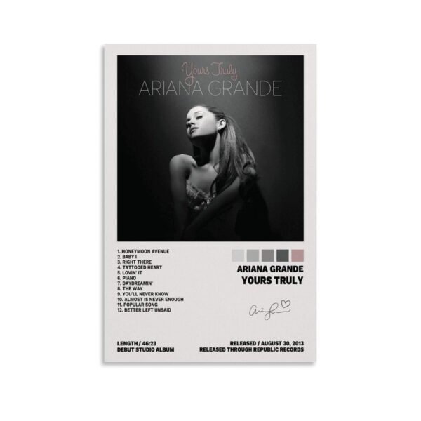 Ariana Grande Yours Truly debut studio album poster with complete track listing and release information
