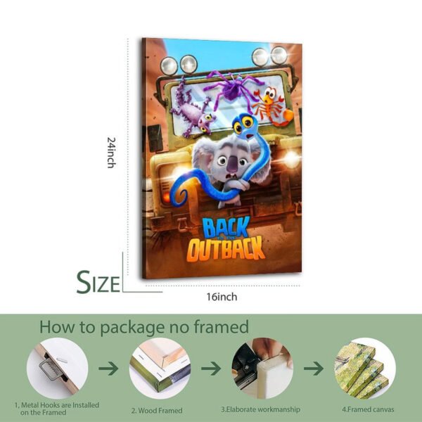 Back to the Outback 16x24 inch canvas print packaging process showing professional wood framing with metal hooks and elaborate workmanship for premium unframed canvas art.