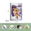 LeBron James Lakers canvas print 16x24 inches showing multiple action poses with Los Angeles skyline and professional packaging process