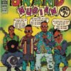 Brand Nubian vintage comic book cover poster featuring 90s hip-hop group members in colorful streetwear with vinyl records.
