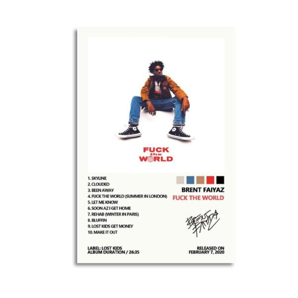 Brent Faiyaz "Fuck The World" canvas print featuring album tracklist and artist signature on premium wall art