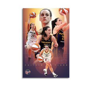 Caitlin Clark basketball poster showing multiple action poses in Indiana Fever and college uniforms