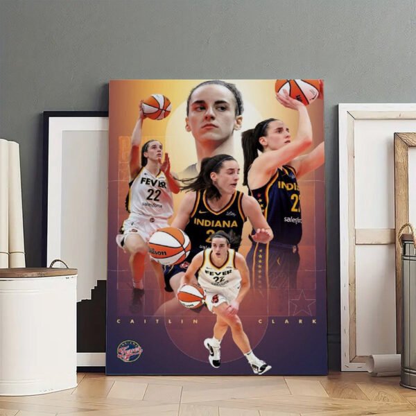 Caitlin Clark WNBA basketball canvas wall art displayed in modern home interior showing large format sports decor