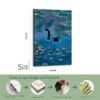 Canvas print packaging and installation guide showing 16x24 inch cat swimming artwork with step-by-step framing process from metal hooks to finished canvas.