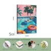 16x24 inch tropical pool canvas print with detailed 4-step packaging process showing professional unframed canvas shipping methods.