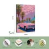 Professional canvas print packaging process showing 16x24 inch retro pink convertible artwork with step-by-step unframed canvas preparation and shipping methods.