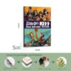 24x16 inch Scooby-Doo KISS canvas print with step-by-step packaging guide showing metal hooks installation, wood framing, elaborate workmanship and final framed canvas result.