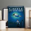 Large Studio Ghibli Castle in the Sky canvas print displayed in modern interior setting for home decor.