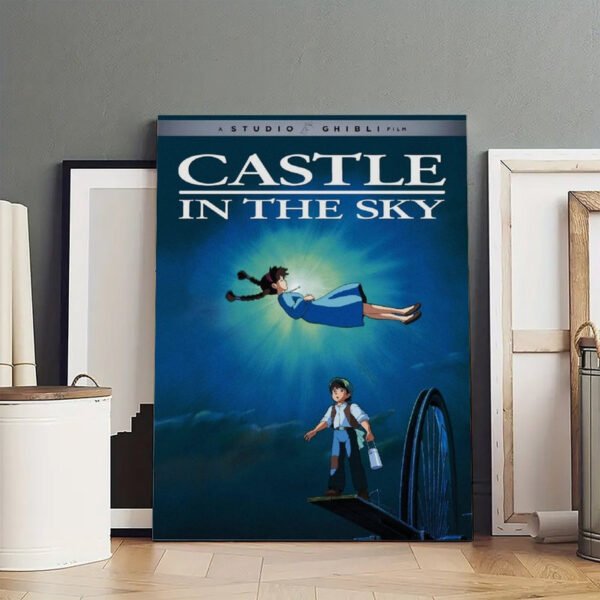 Large Studio Ghibli Castle in the Sky canvas print displayed in modern interior setting for home decor.