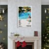 Christmas living room decor featuring Post Malone Austin album poster above fireplace with holiday decorations and green accent walls