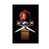Chucky horror doll emerging from jack-in-the-box with crossed scissors on black background canvas wall art print