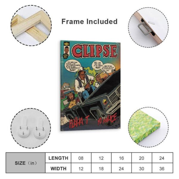 Clipse vintage comic book poster framed wall art with frame included, ready to hang, available in multiple sizes with mounting hardware.