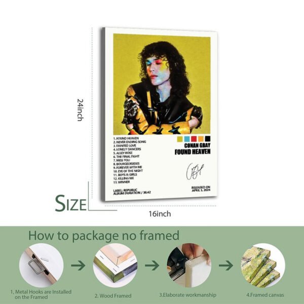 Conan Gray Found Heaven 16x24 inch framed canvas print with complete track listing and album details.