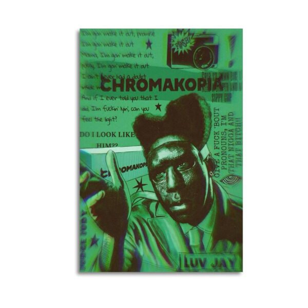 Contemporary green-toned urban art poster featuring bold typography and street art aesthetics with CHROMAKORIA design elements