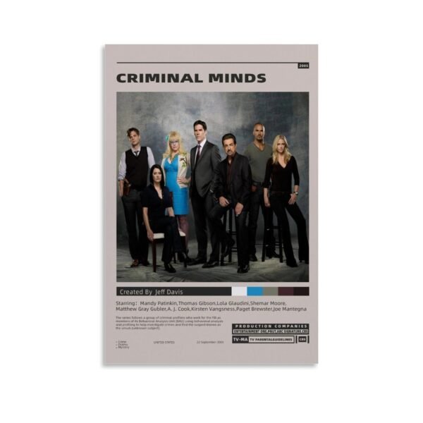 Criminal Minds CBS television series poster featuring original cast including Mandy Patinkin, Thomas Gibson, Shemar Moore and Matthew Gray Gubler as FBI Behavioral Analysis Unit team