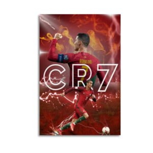 CR7 Cristiano Ronaldo Portugal national team poster with lightning effects showing celebration and running poses in red jersey