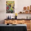CZARFACE vintage comic poster displayed in modern Scandinavian kitchen with wood cabinets and contemporary styling.