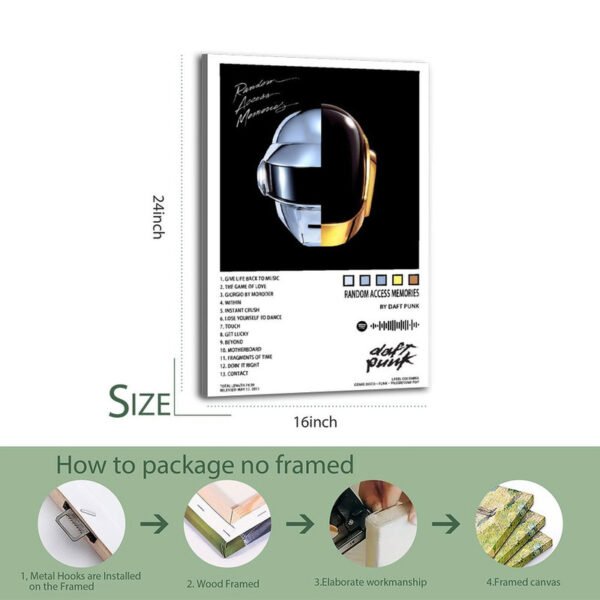 Daft Punk Random Access Memories framed canvas print 16x24 inches with wood frame and professional packaging installation guide