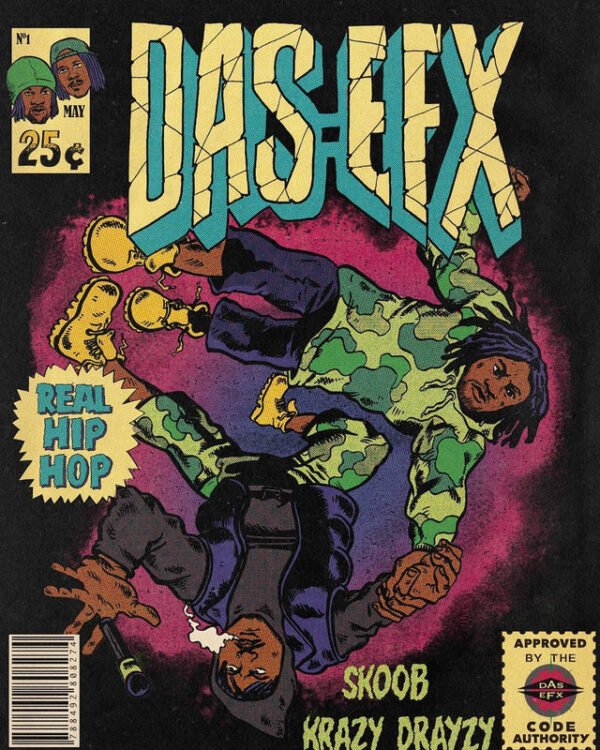 Das EFX vintage comic book cover featuring Skoob and Krazy Drayzy in classic 90s hip-hop comic art style with cosmic background.