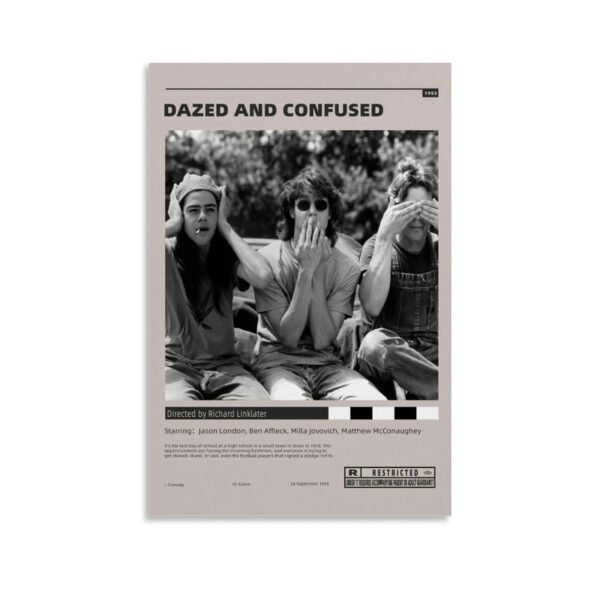 1993 Dazed and Confused movie poster featuring three actors in iconic pose, directed by Richard Linklater, starring Ben Affleck and Matthew McConaughey