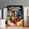 DC Justice League Flashpoint Paradox canvas print displayed in professional art studio with The Flash, Batman, Green Lantern and Cyborg.