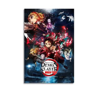Demon Slayer Mugen Train movie poster featuring Rengoku, Tanjiro, and main characters in action.