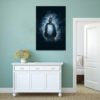 Donnie Darko Frank rabbit canvas print on sage green wall in minimalist Scandinavian-style interior with white furniture