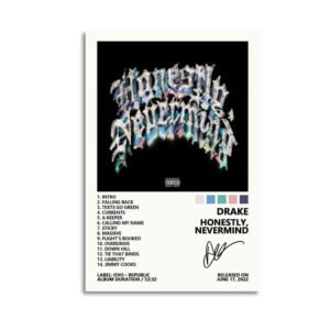 Drake Honestly Nevermind album artwork framed print with complete tracklist and artist signature