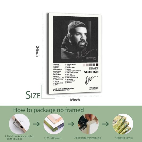 Drake Scorpion 16*24inch poster with complete 25-song track listing and professional packaging framing process demonstration