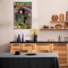 fat-joe-poster-modern-kitchen-decor.jpg Fat Joe vintage hip-hop poster displayed as wall art in modern Scandinavian kitchen with wood cabinets and minimalist design.