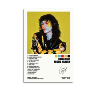 Conan Gray Found Heaven album poster with complete track listing and 2024 Republic Records release information.