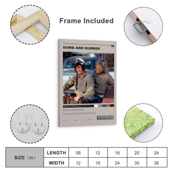 Framed Dumb and Dumber movie poster with Jim Carrey and Jeff Daniels, ready to hang wall art with frame included and multiple size options.