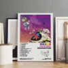 Framed Kanye West Graduation album poster displayed on modern gray wall with wood flooring for premium home decor