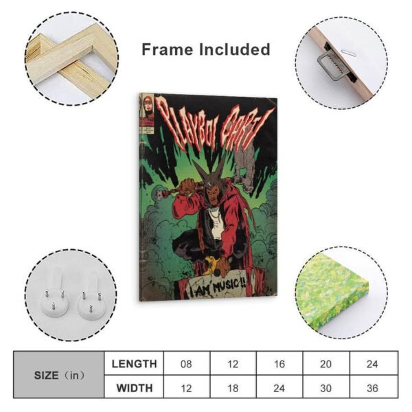 Framed vintage horror comic book poster with frame included, showing multiple size options and ready-to-hang wall art specifications