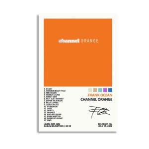 Frank Ocean Channel Orange album poster with orange background, complete track listing, and artist signature