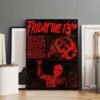 Friday the 13th vintage horror movie poster featuring Jason Voorhees with hockey mask displayed as modern wall art in home interior