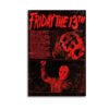 Vintage Friday the 13th poster featuring Jason Voorhees hockey mask and silhouette in red and black retro horror movie design with franchise information text