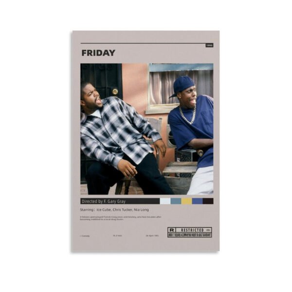 Friday 1995 movie poster featuring Ice Cube and Chris Tucker in minimalist design for modern wall decor