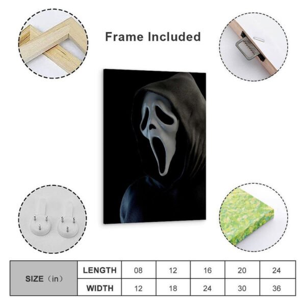 Ghostface framed wall art with frame included, multiple sizes available, ready to hang horror decor