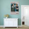 Good Will Hunting movie poster displayed on sage green wall above white sideboard in modern minimalist interior.