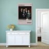 Goodfellas movie poster displayed on mint green wall above white vintage sideboard in minimalist Scandinavian-style interior.