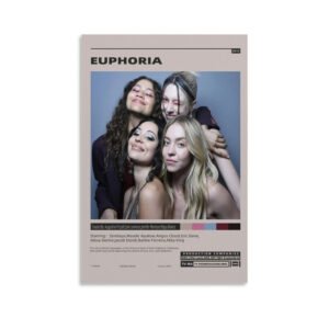 HBO Euphoria poster featuring Zendaya and main cast with detailed series information, production credits, and TV-MA rating displayed in professional print format.