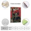 Pusha T King Push framed comic poster product display showing frame construction, hanging hardware, size options from 8x12 to 24x36 inches with professional packaging