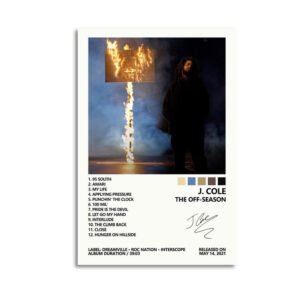 J. Cole The Off-Season album poster featuring burning cross artwork with complete track listing and artist silhouette