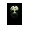 Jason Voorhees weathered hockey mask canvas print with red chevron marking on black background horror wall art