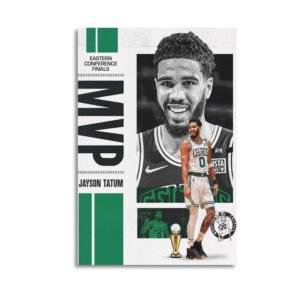 Jayson Tatum Eastern Conference Finals MVP poster featuring Boston Celtics star in number 0 jersey with championship trophy and team branding elements